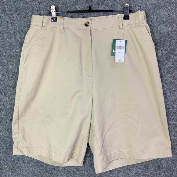 NEW LL Bean Chino Shorts 9" Original Fit Women's SZ 14 Khaki Wrinkle free - Picture 1 of 12
